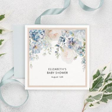 Blue Watercolor Floral Garden Baby Shower Napkins