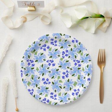Blue Watercolor Floral Garden Paper Plates
