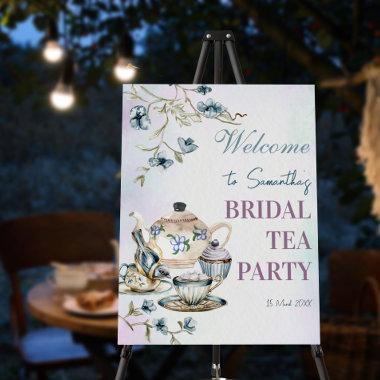 Blue watercolor floral tea party bridal shower foam board