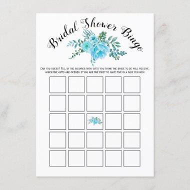 Blue watercolor flowers bridal bingo game Invitations