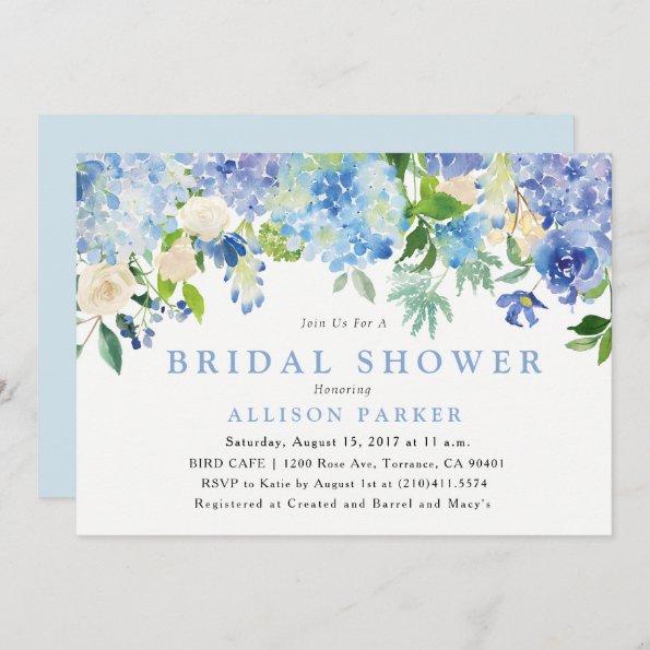 Blue Watercolor Flowers Bridal Shower Invitations