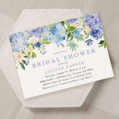 Blue Watercolor Flowers Bridal Shower Invitations