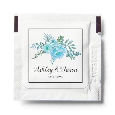 Blue watercolor flowers floral wedding hand sanitizer packet