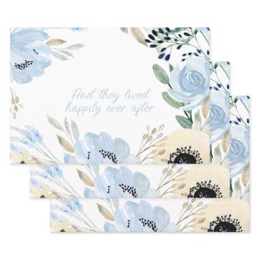 Blue Watercolor Flowers Frame Personalized Wrapping Paper Sheets