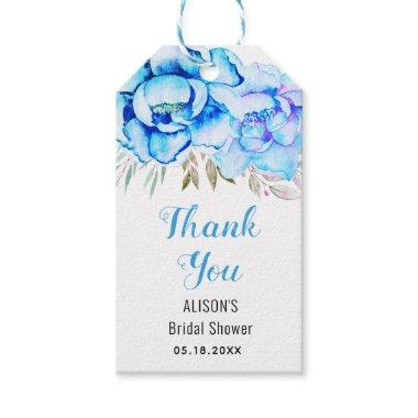 Blue watercolor flowers Thank you  Gift Tags