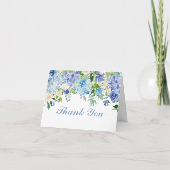 Blue Watercolor Flowers Thank You Note Invitations