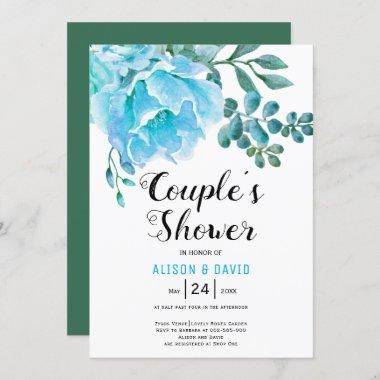 Blue Watercolor flowers wedding couples shower Invitations
