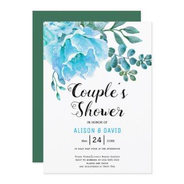 Blue Watercolor flowers wedding couples shower Invitations