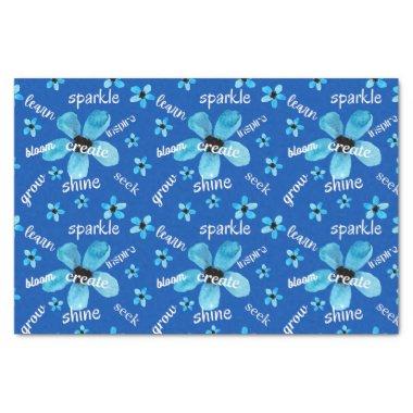 Blue Watercolor Flowers with Affirmations Tissue Paper