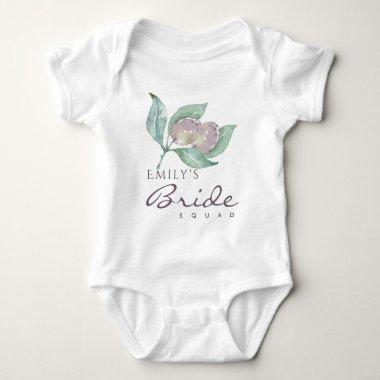 BLUE WATERCOLOR FOLIAGE OLIVE BRIDE SQUAD MONOGRAM BABY BODYSUIT