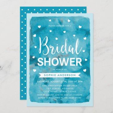 Blue Watercolor Hearts Bridal Shower Invitations