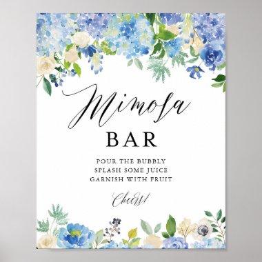 Blue Watercolor Hydrangea Bridal Shower Mimosa Bar Poster