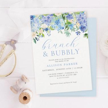 Blue Watercolor Hydrangea Brunch & Bubbly Invitations