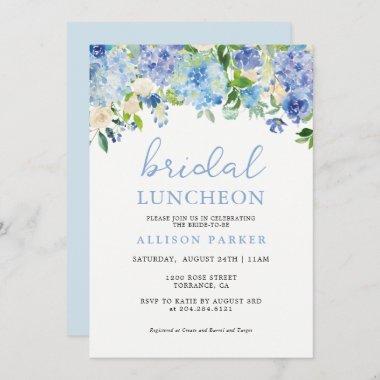Blue Watercolor Hydrangea Floral Bridal Luncheon Invitations