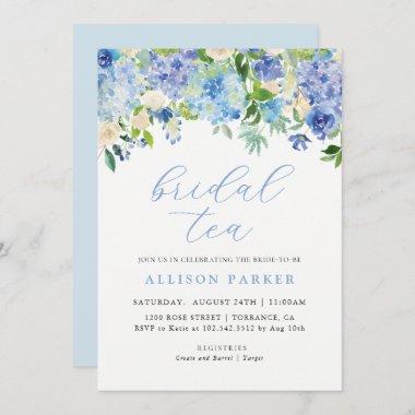 Blue Watercolor Hydrangea Floral Bridal Tea Invitations