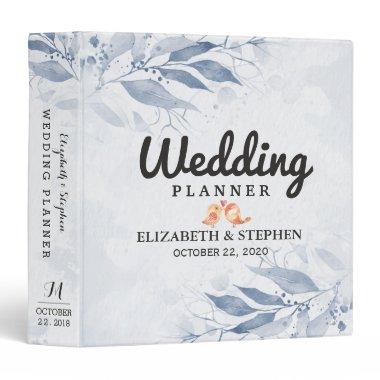 Blue Watercolor Leaves Botanical Wedding Planner 3 Ring Binder