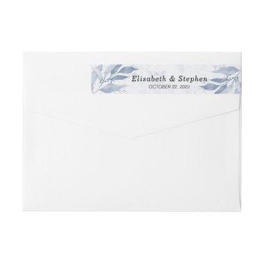Blue Watercolor Leaves Chic Wedding Address Label