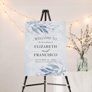 Blue Watercolor Leaves Flower Chic Wedding Welcome Foam Board