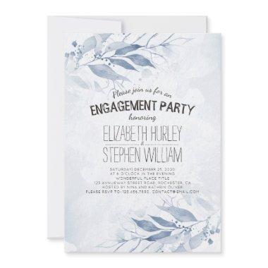 Blue Watercolor Leaves Flowers Engagement Party