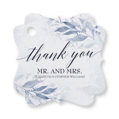 Blue Watercolor Leaves Flowers Wedding Thank You Favor Tags
