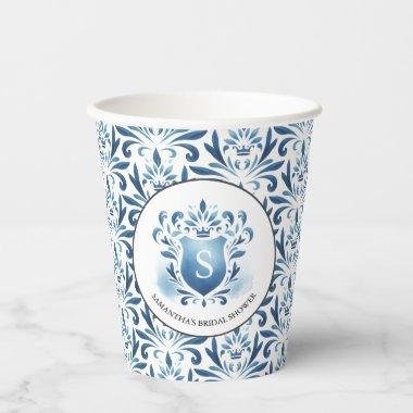 Blue Watercolor Monogrammed Crest  Paper Cups
