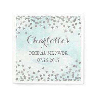Blue Watercolor Silver Confetti Bridal Shower Napkins