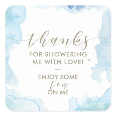 Blue Watercolor Thanks  Tea Favor Square Sticker