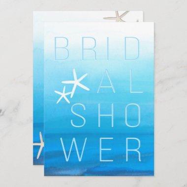 Blue Watercolor Tropical Modern BRIDAL SHOWER Invitations