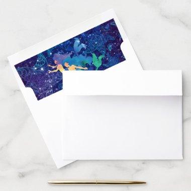 Blue watercolor undersea mermaids golden text envelope liner