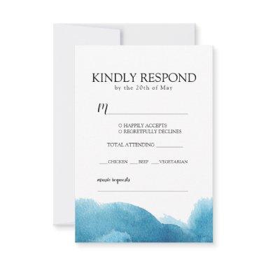 Blue Watercolor wash Invitations RSVP with envelope