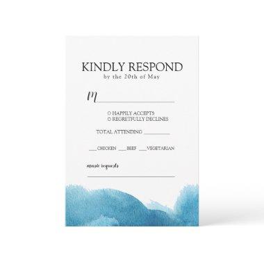 Blue Watercolor wash Invitations RSVP with envelope