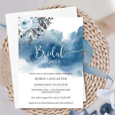 Blue Watercolor with Floral Bridal Shower/Brunch Invitations