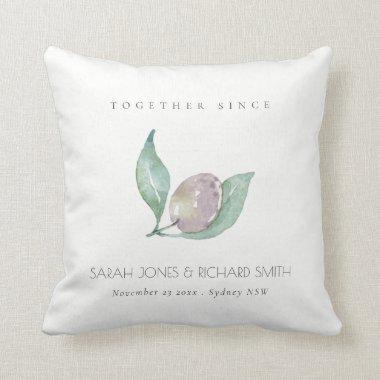 BLUE WATERCOLOUR OLIVE SAVE THE DATE WEDDING GIFT THROW PILLOW