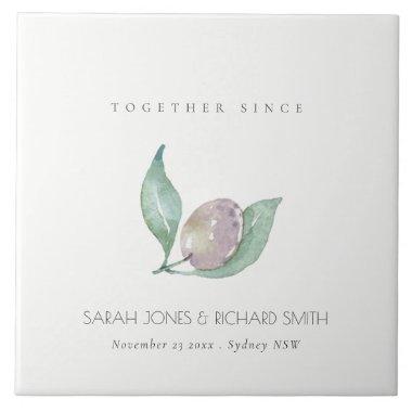 BLUE WATERCOLOUR OLIVE SAVE THE DATE WEDDING GIFT TILE