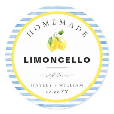 Blue Watercolour Stripe Limoncello Favor Classic Round Sticker