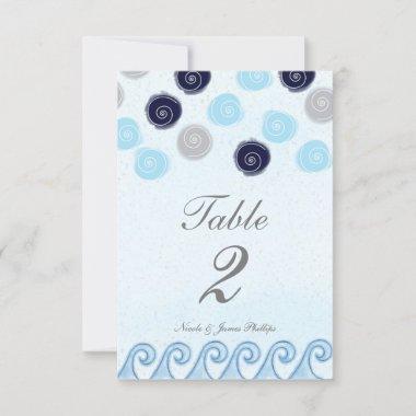 Blue Wave Watercolor Art Beach Table Number Card