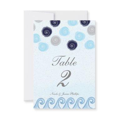 Blue Wave Watercolor Art Beach Table Number Card