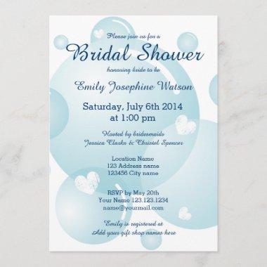 Blue wedding bubbles bridal shower invitations