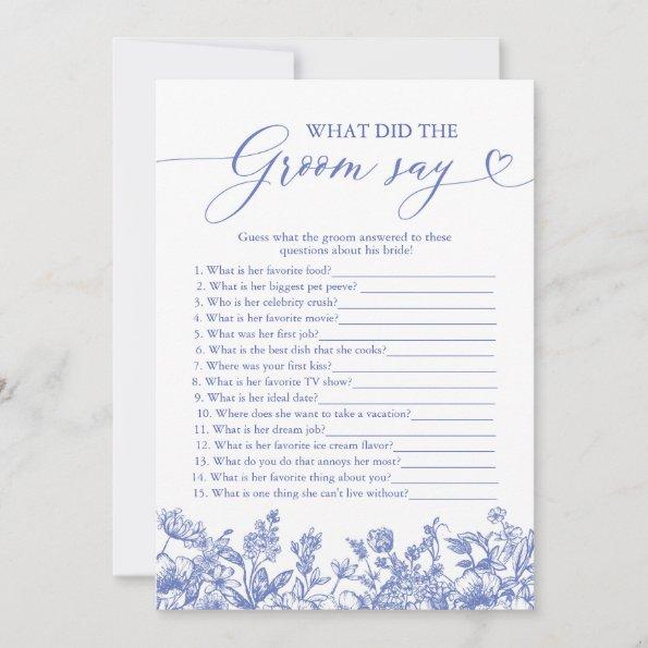 Blue What Did The Groom Say Bridal Shower Game Invitations
