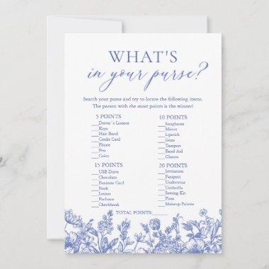 Blue What's In Your Purse Bridal Shower Game Invitations