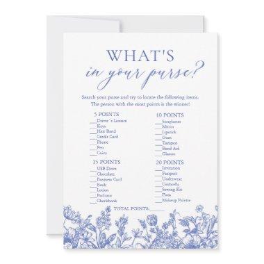 Blue What's In Your Purse Bridal Shower Game Invitations