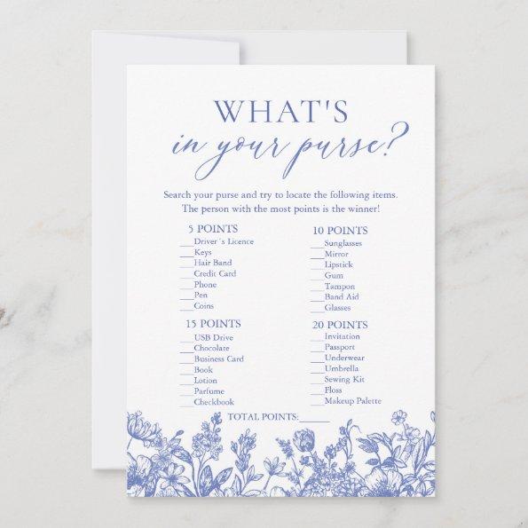 Blue What's In Your Purse Bridal Shower Game Invitations