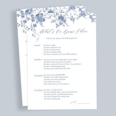 Blue What's On Your Phone Bridal Game Invitations