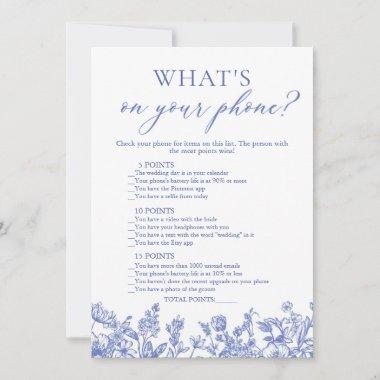 Blue What's On Your Phone Bridal Shower Game Invitations