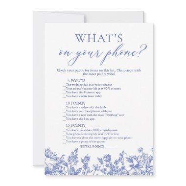 Blue What's On Your Phone Bridal Shower Game Invitations