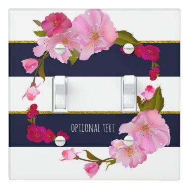 Blue White and Gold Modern Floral Chic Glam Light Switch Cover