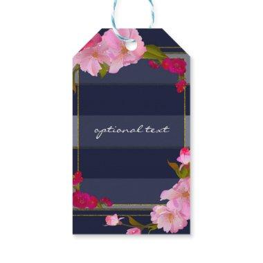 Blue White and Gold Modern Floral Chic Glam Party Gift Tags