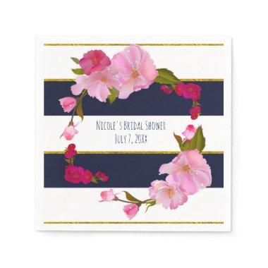 Blue White and Gold Modern Floral Chic Glam Party Napkins