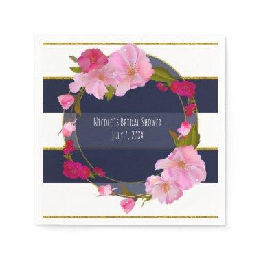 Blue White and Gold Modern Floral Chic Glam Party Napkins