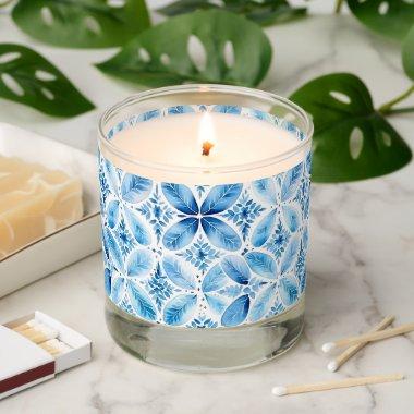 Blue White Batik Floral Scented Candle